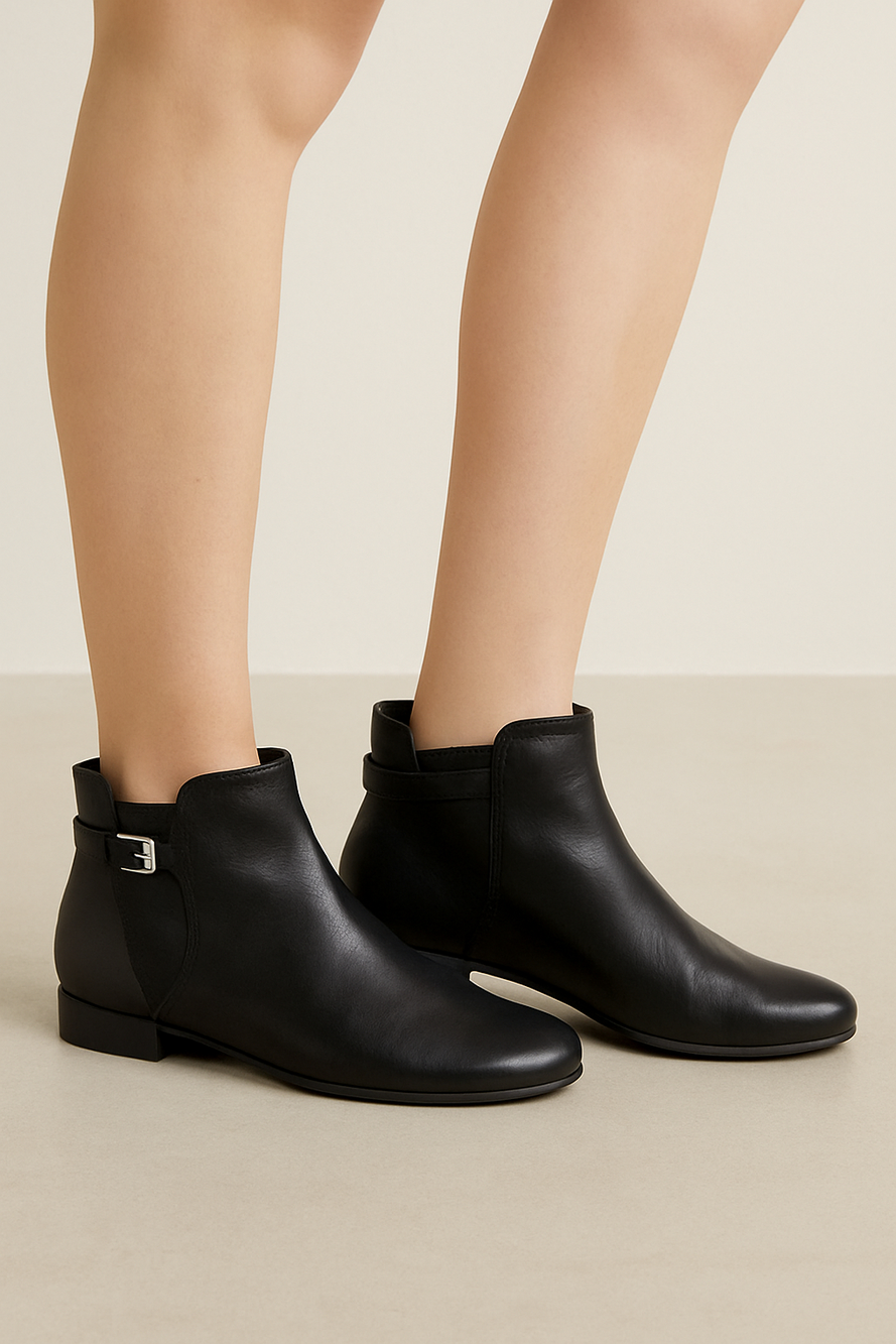 Prada Black Leather Chelsea Buckle Stretch Ankle Boots Booties Sz 36.5 US 6.5